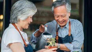 couple watering a plant